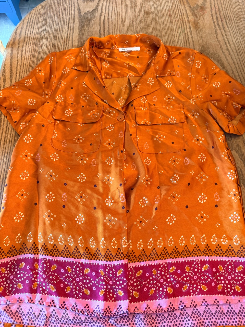 DR2 Orange Printed Swim Coverup Shirt